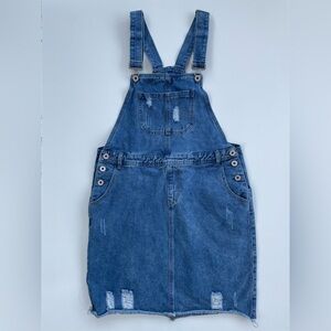Anna-kaci Women's Denim Distressed Destroyed Overall Dress Size Large